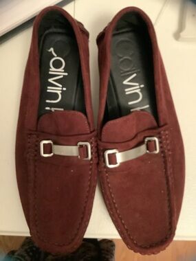 Calvin Klein Men's Burgundy Suede Bit Loafers